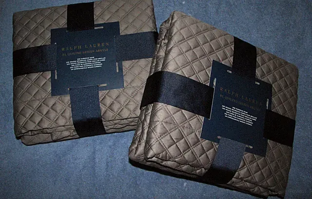 (2) RALPH LAUREN European Pillow Shams "RL Quilted Sateen Argyle" /GRAPHITE GRAY