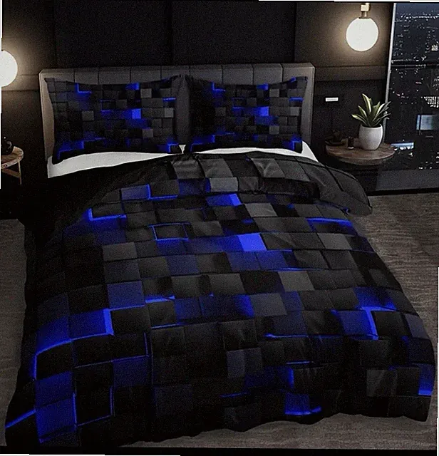 3Pcs Grid Checked Geometric Printed Duvet Cover Pillowcase Bedding Set
