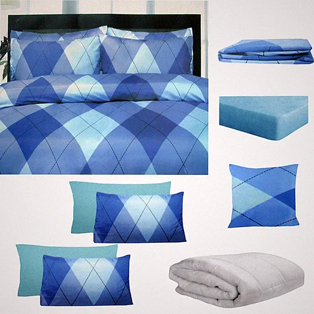 8 Pce Bed in a Bag Bed Pack Set Argyles Blue by Big Sleep - ALL SIZES