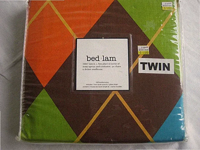 Bedlam Twin Duvet Set Argyle Plaid Criss-Cross Orange Brown Green Teal Cotton