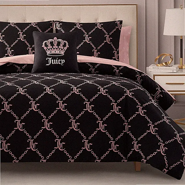 Black Link Logo Printed Comforter Set, Full – Complete 8-Piece Bed in a Bag Coll