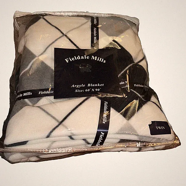 Blanket Argyle Fleece Findable Mills Twin 60 X 90” White Blue Gray Warm Cozy