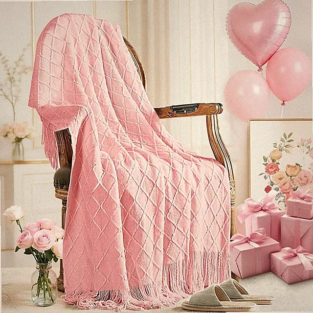 Cozy Pink Knit Blanket for Her - Farmhouse Decor Accent