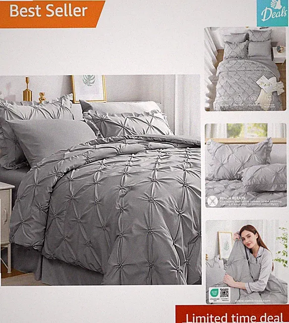 Elegant 7-Piece Grey Queen Comforter Set with Pintuck Design - Luxurious Bedding