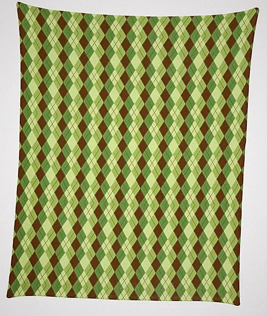 Green & Brown Argyle Plaid Mircofleece Throw Blanket 50"x60"