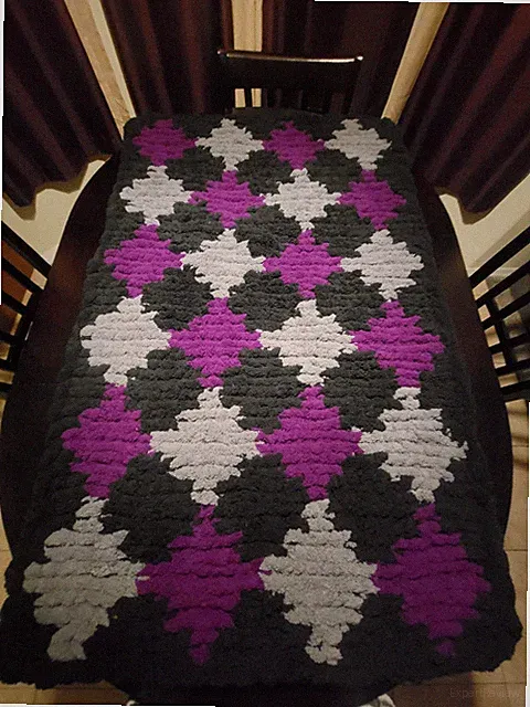 Hand Knitted Chenille Throw: 34" x 58"