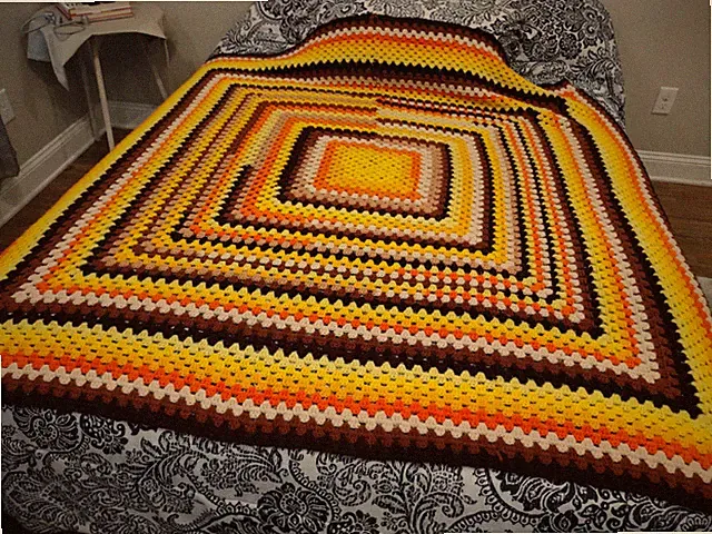 Handmade Crochet Bed Coverlet Fall Colors 62L 62W Medium Weight. Some...