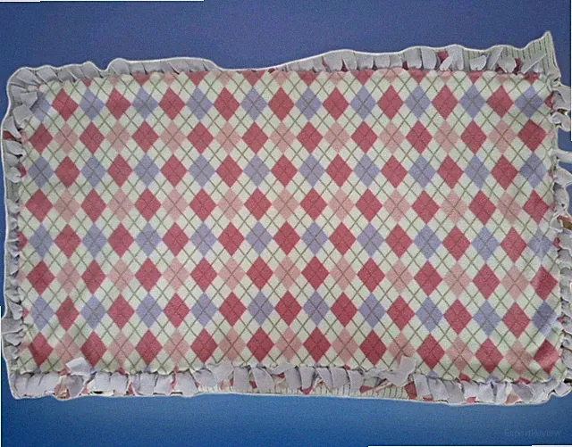 Handmade Fleece Tie Knot Throw Blanket 2 Sided 44" x 24" Argyle & Purple Solid