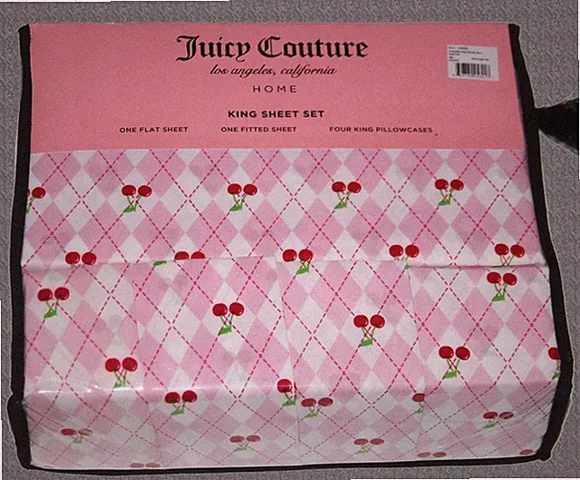 Juicy Couture Argyle Diamonds Cherries Pink White 6-Pc Polyester King Sheet Set