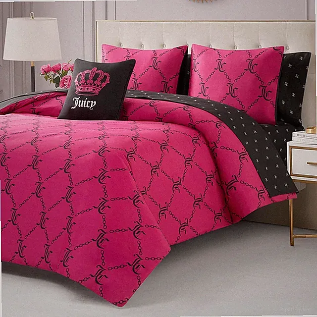 Juicy Couture Hot Pink & Black 8-Piece Queen Comforter Set - Stylish Bedding