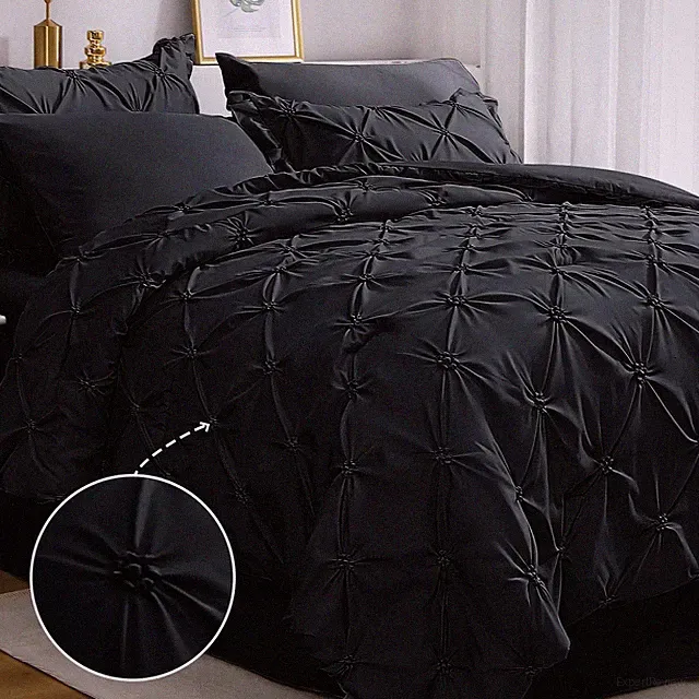 King Size Comforter Set 7 Pieces, Black Bed in a Bag Comforter Set for Bedroo...