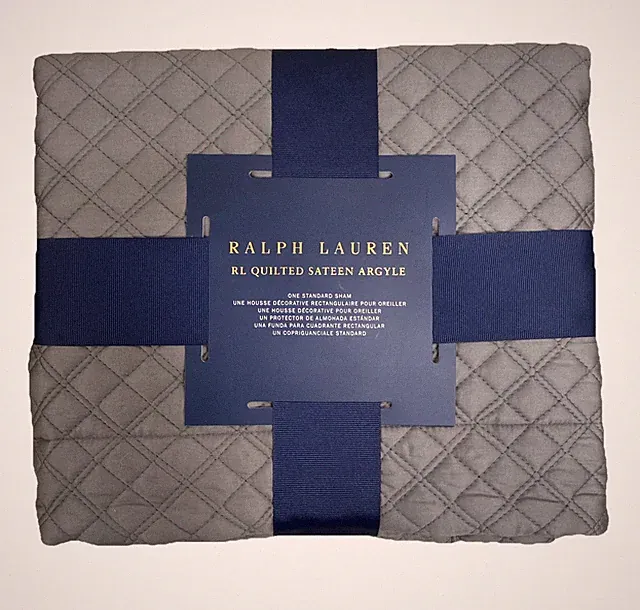 NEW Ralph Lauren Quilted Sateen Argyle Standard Pillow Sham Grey Graphite $145