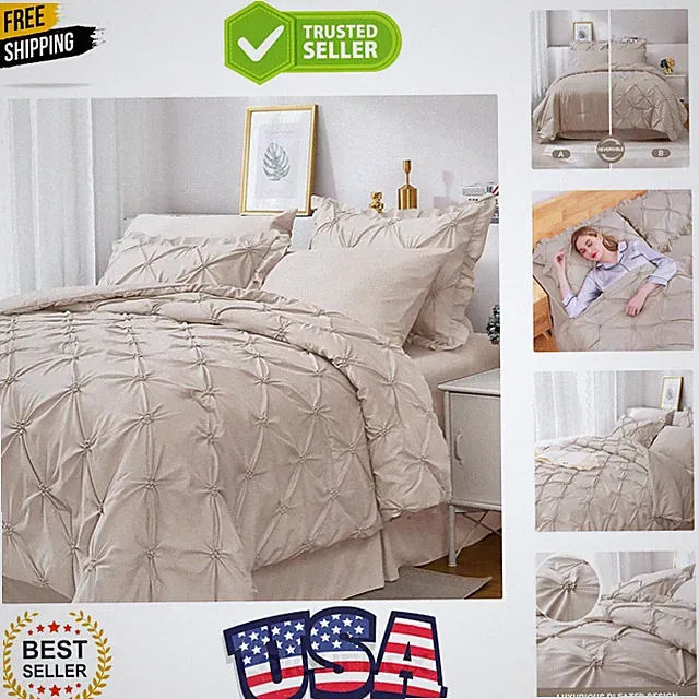 Queen Comforter Set 7 Pieces, Beige Bed in a Bag Comforter Set for Bedroom, B...