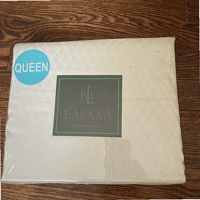 RALPH LAUREN QUEEN SHEET WHITE WILTSHIRE ARGYLE NWT MONOGRAM