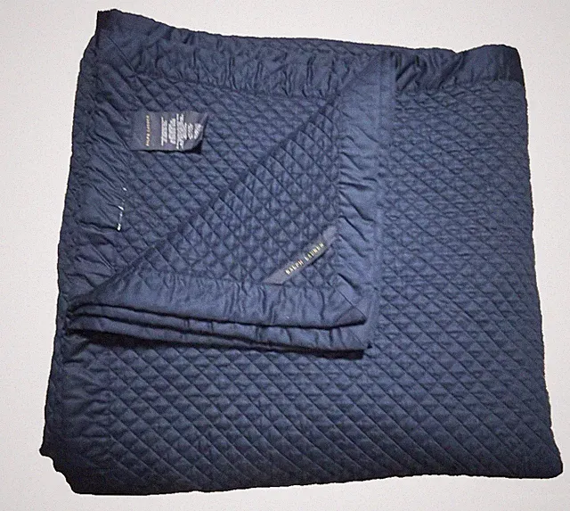 Ralph Lauren Quilt Blue Queen Argyle Diamond Quilted Cotton Coverlet Bedspread