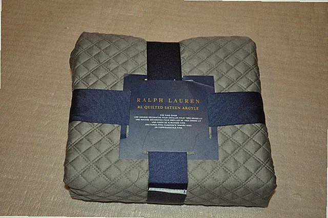 Ralph Lauren QUILTED SATEEN ARGYLE King Pillow Sham Graphite Cotton 300 TC B868