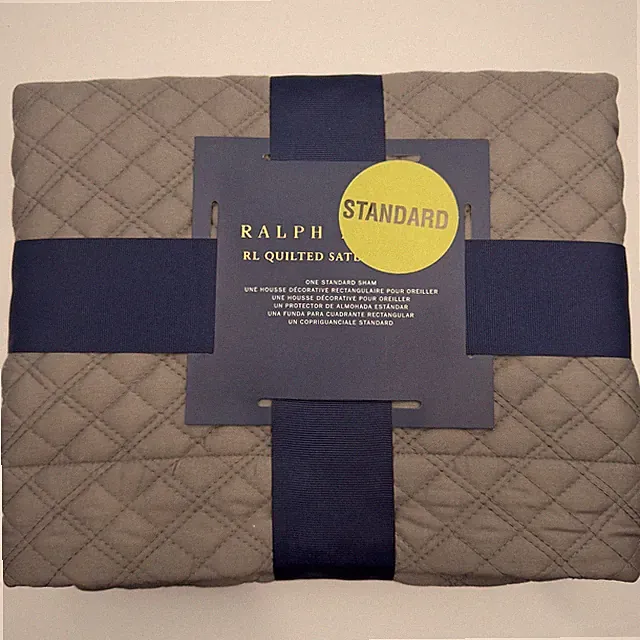 Ralph Lauren Quilted Sateen Argyle Standard Pillow Sham Grey Graphite $145 NIP