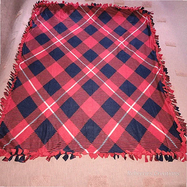 Red Blue White Argyle Plaid WARM HANDMADE 2 layer tie blanket/throw 48"× 60"