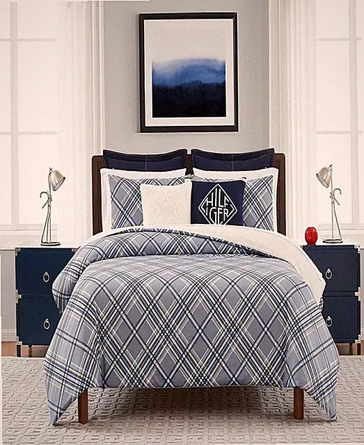 Tommy Hilfiger LIBERTY BLUE Spring Argyle 2 Piece Duvet Cover Set, US Twin