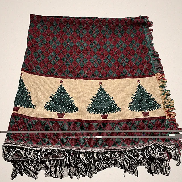 Vintage Fieldcrest Christmas Throw 50x60 in Cotton Woven Blanket Trees USA NOS