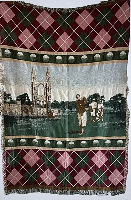 Vintage Golf Argyle Tapestry Throw Blanket LPGA PGA Thick Fringed
