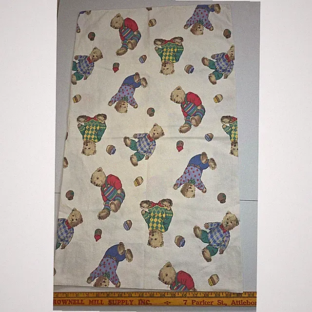 Vintage Teddy Bear Pillowcase Set of 2 Cream Honey Pot Plaid Argyle Print 20x30
